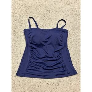 LANDS END 14 Swimsuit Top Tankini Ruched Wireless Slimming NAVY BLUE J24